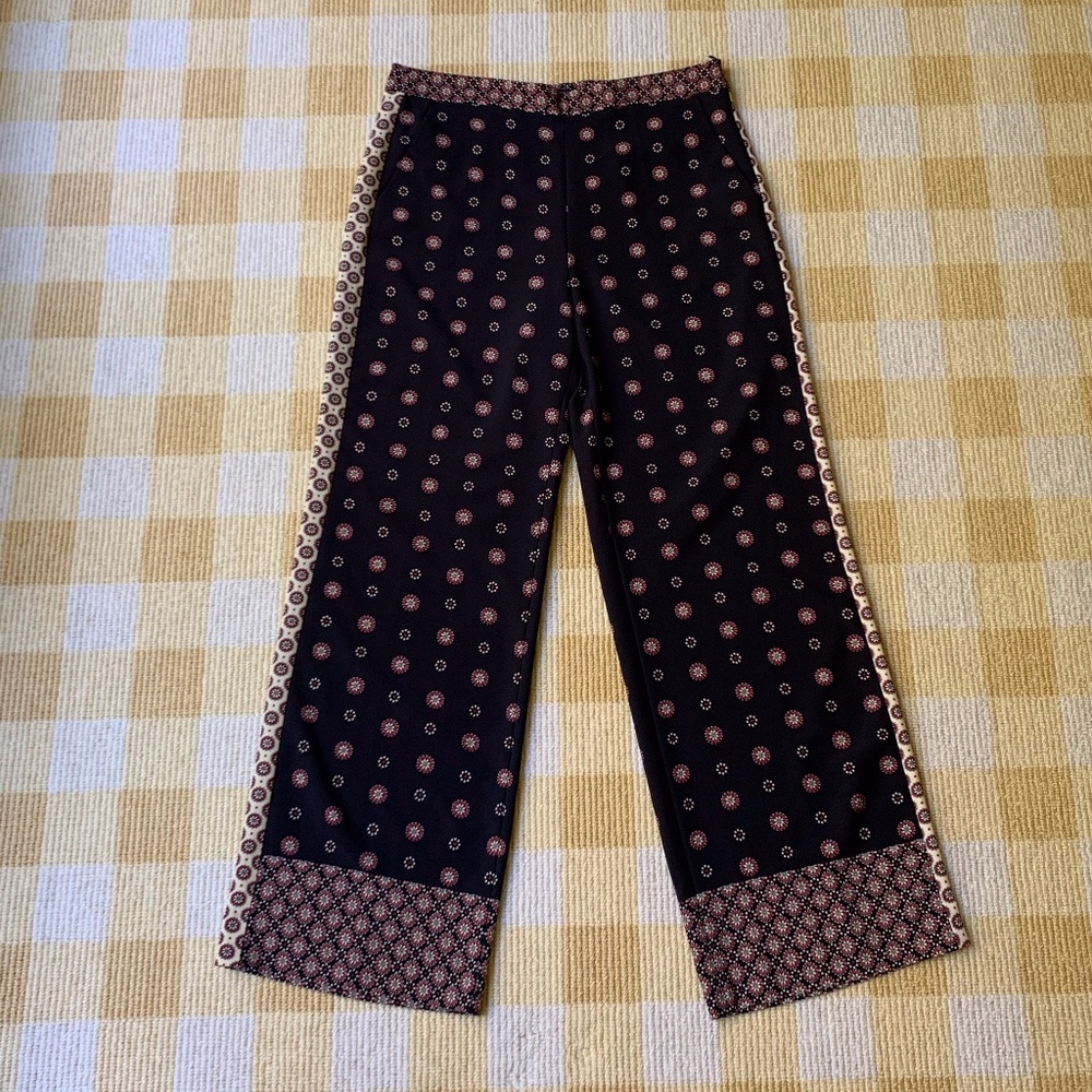 Zara Navy Printed Wide Leg Pants